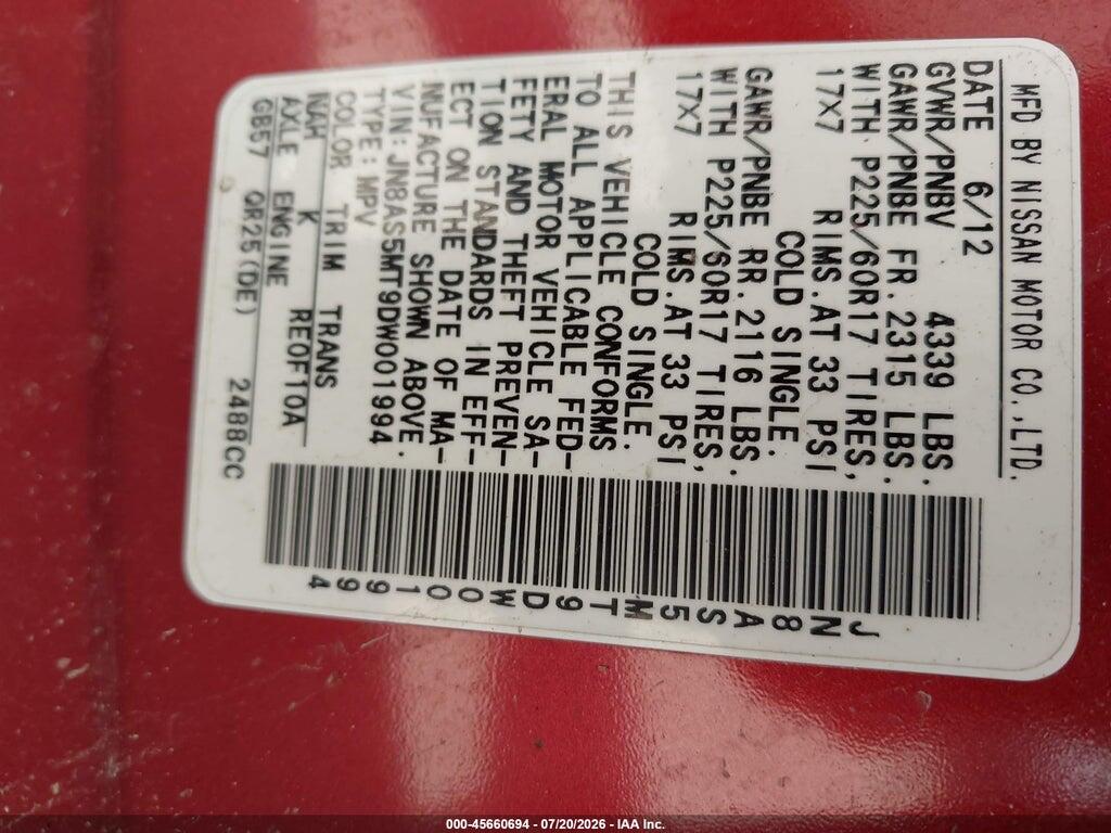 JN8AS5MT9DW001994 2013 NISSAN ROGUE photo no. 9