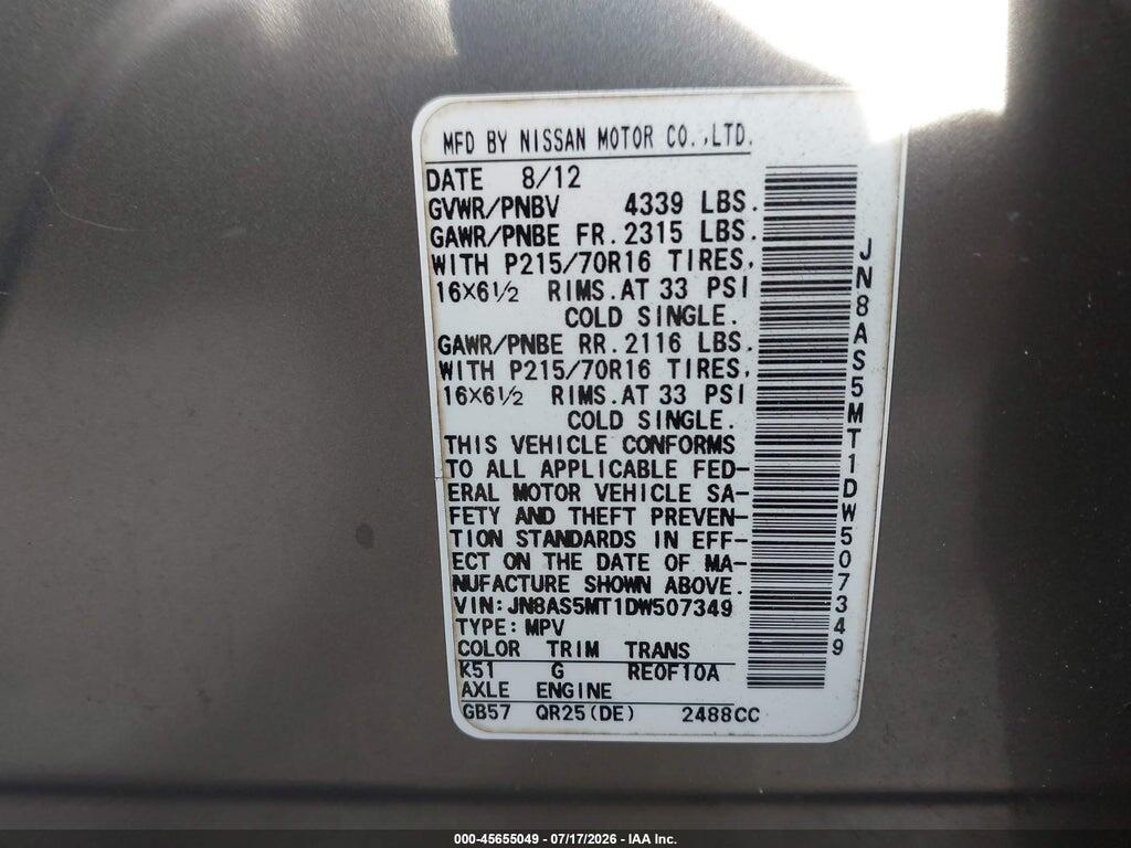 JN8AS5MT1DW507349 2013 NISSAN ROGUE photo no. 9