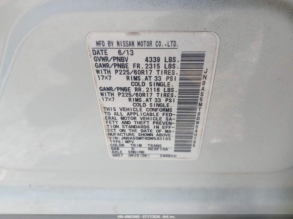 JN8AS5MT8DW540185 2013 NISSAN ROGUE photo no. 9