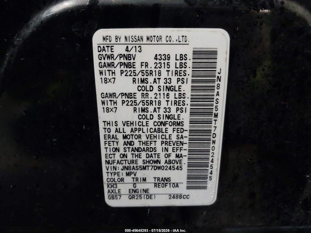 JN8AS5MT7DW024545 2013 NISSAN ROGUE photo no. 9