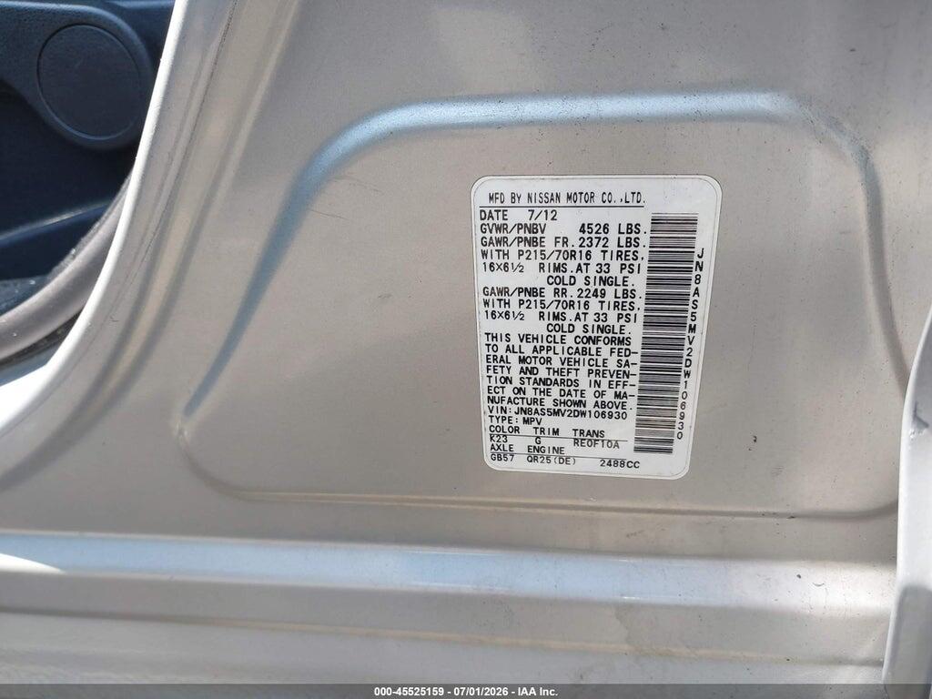 JN8AS5MV2DW106930 2013 NISSAN ROGUE photo no. 9