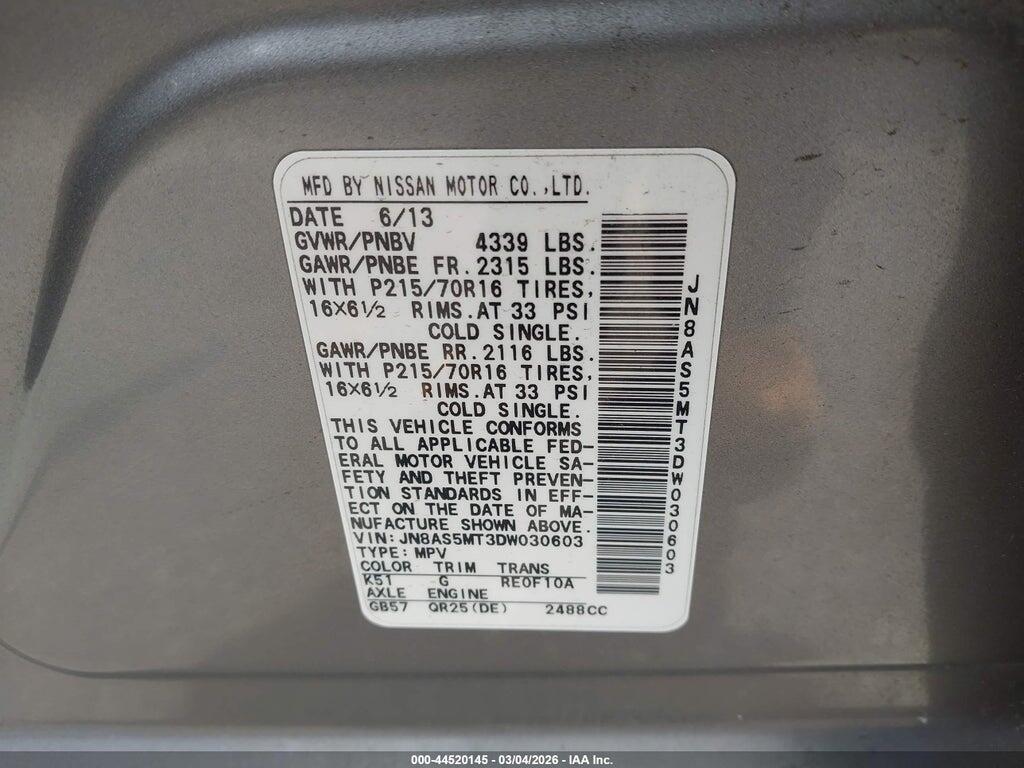 JN8AS5MT3DW030603 2013 NISSAN ROGUE photo no. 9