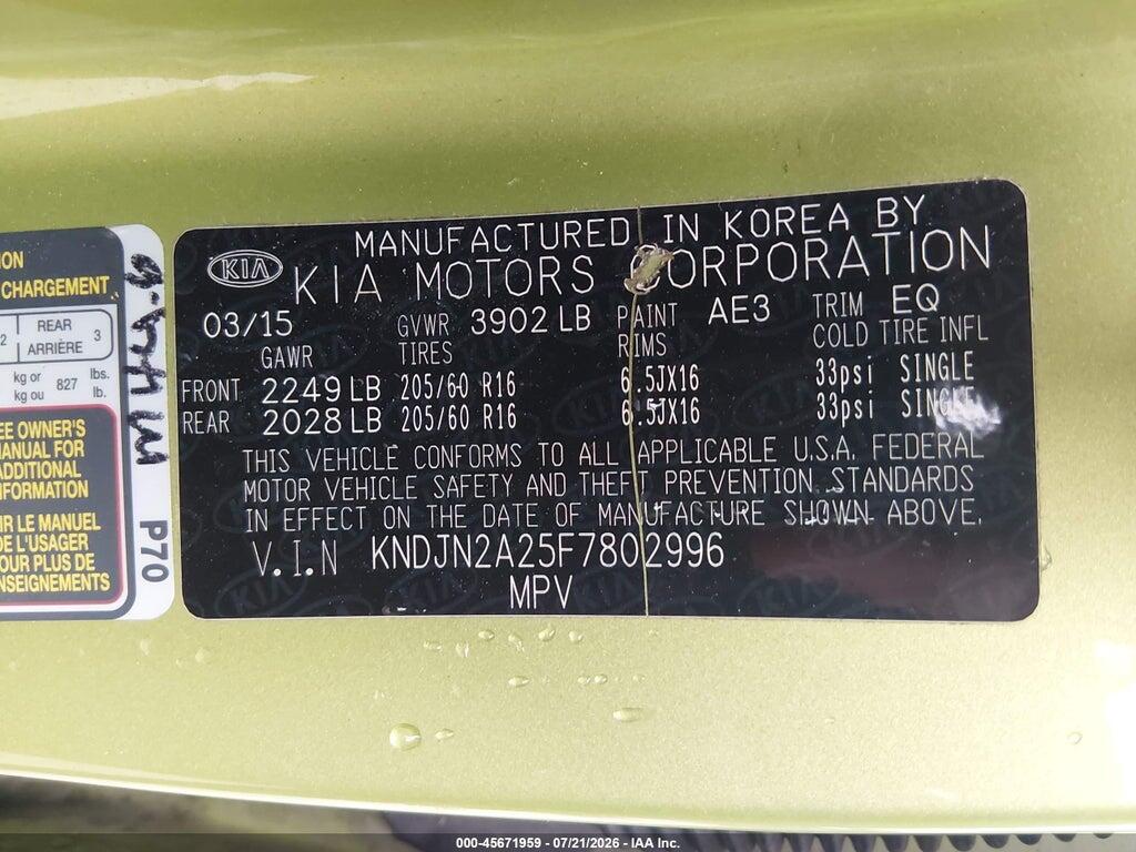 KNDJN2A25F7802996 2015 KIA SOUL photo no. 9