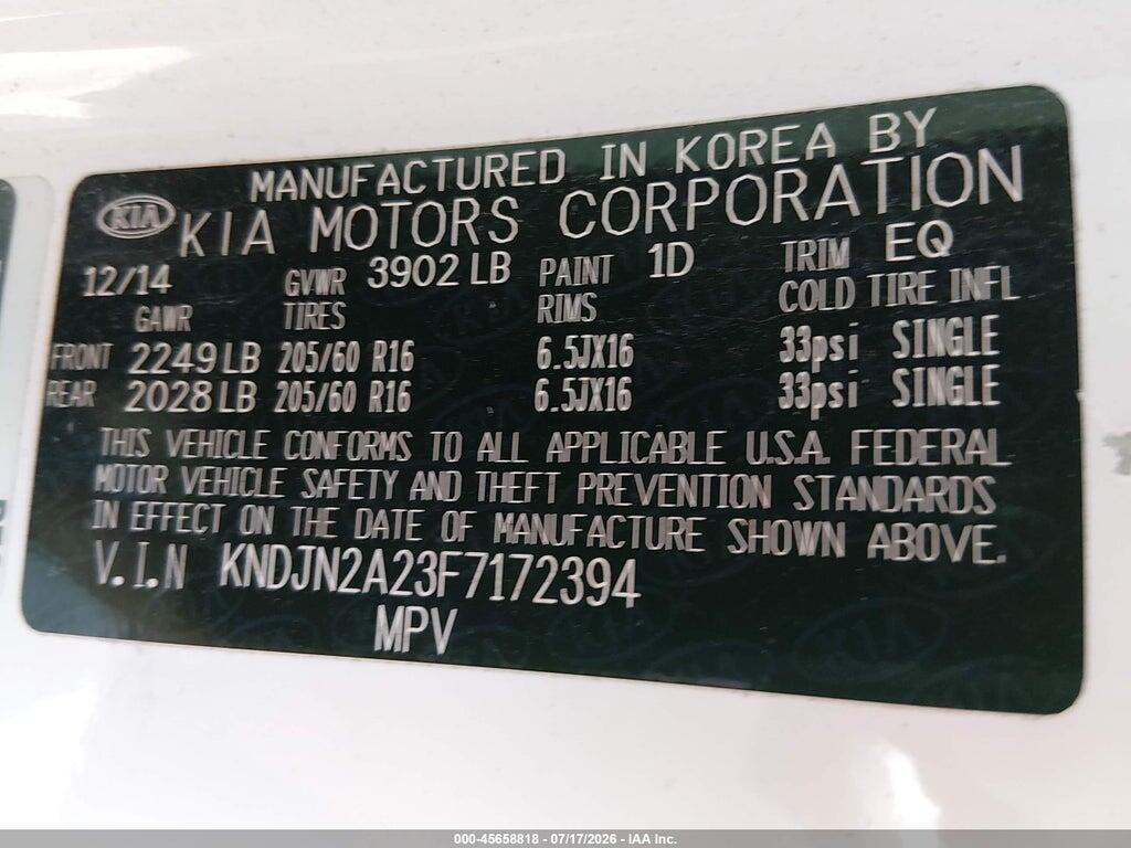 KNDJN2A23F7172394 2015 KIA SOUL photo no. 9