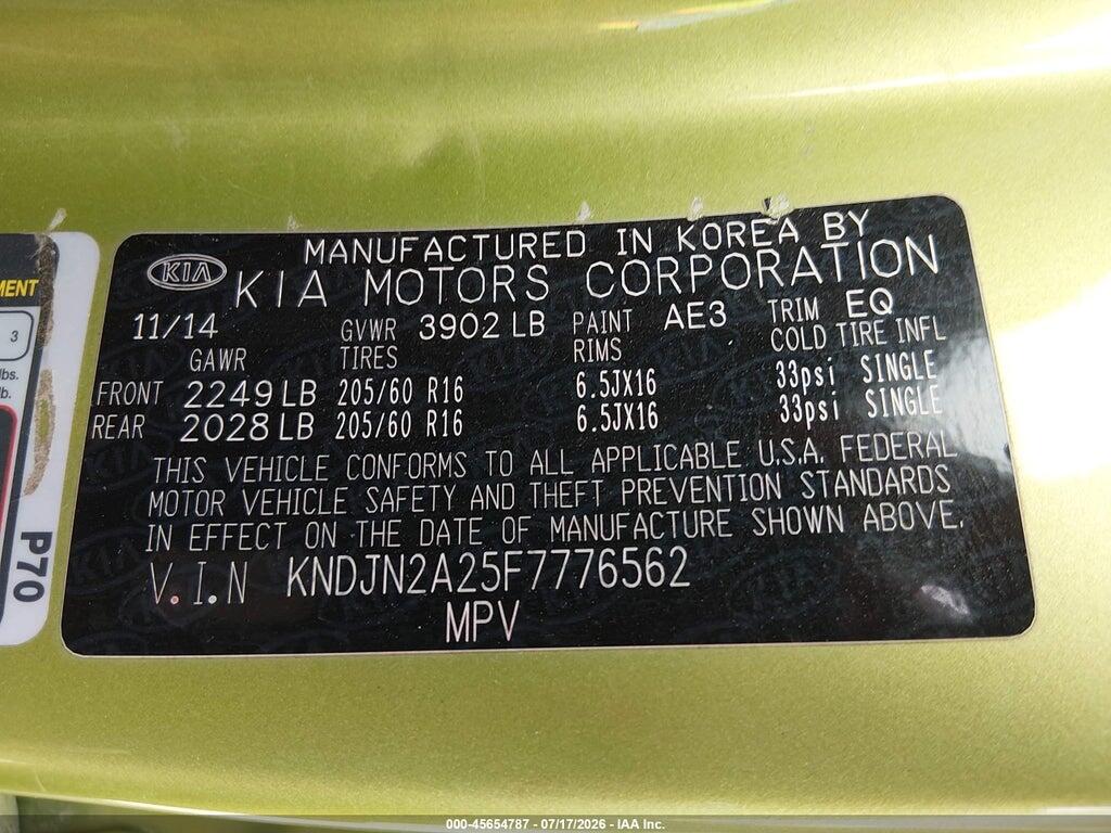 KNDJN2A25F7776562 2015 KIA SOUL photo no. 9