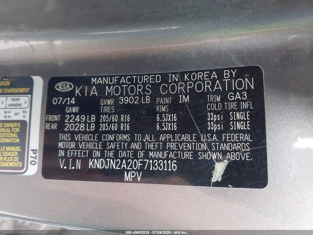 KNDJN2A20F7133116 2015 KIA SOUL photo no. 9