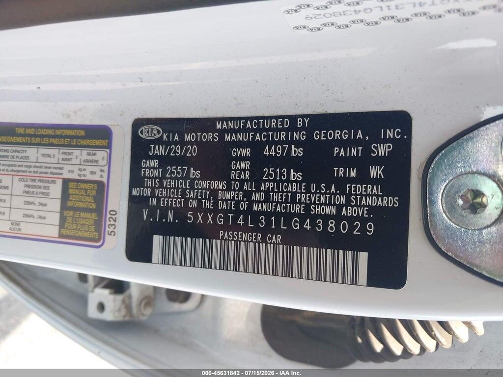 5XXGT4L31LG438029 2020 KIA OPTIMA photo no. 9