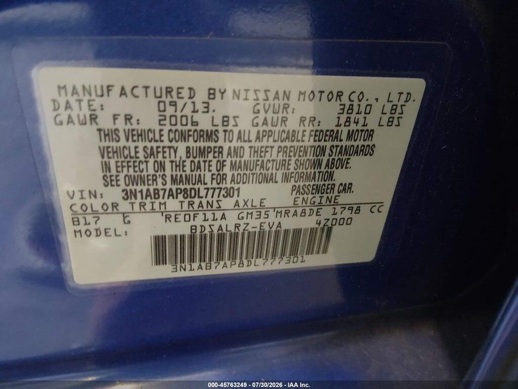 3N1AB7AP8DL777301 2013 NISSAN SENTRA photo no. 9