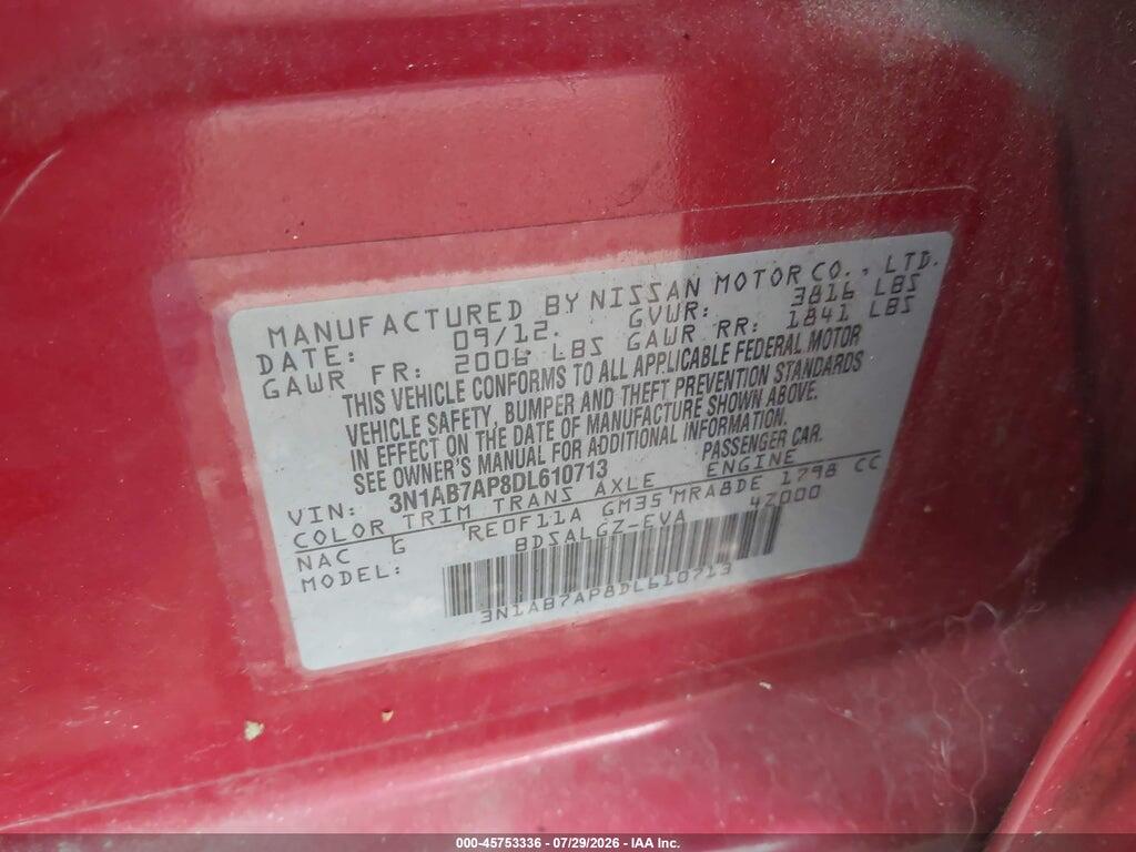 3N1AB7AP8DL610713 2013 NISSAN SENTRA photo no. 9