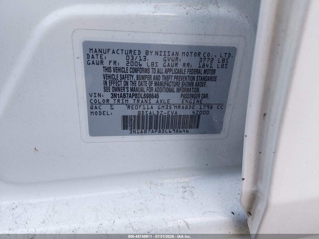 3N1AB7AP8DL698646 2013 NISSAN SENTRA photo no. 9