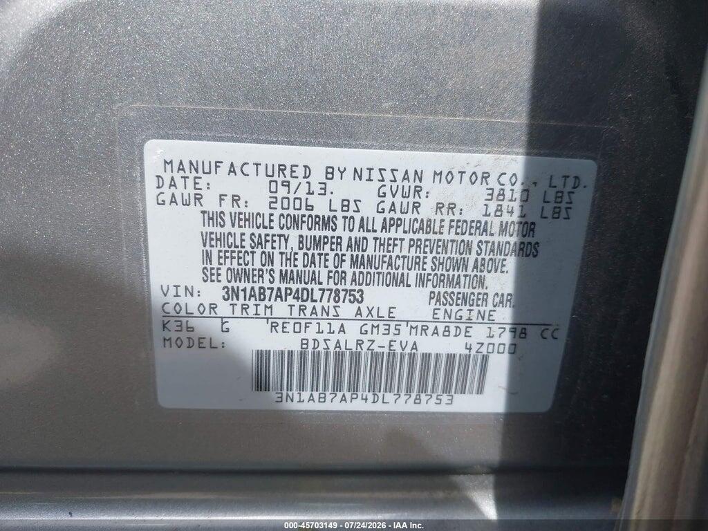 3N1AB7AP4DL778753 2013 NISSAN SENTRA photo no. 9