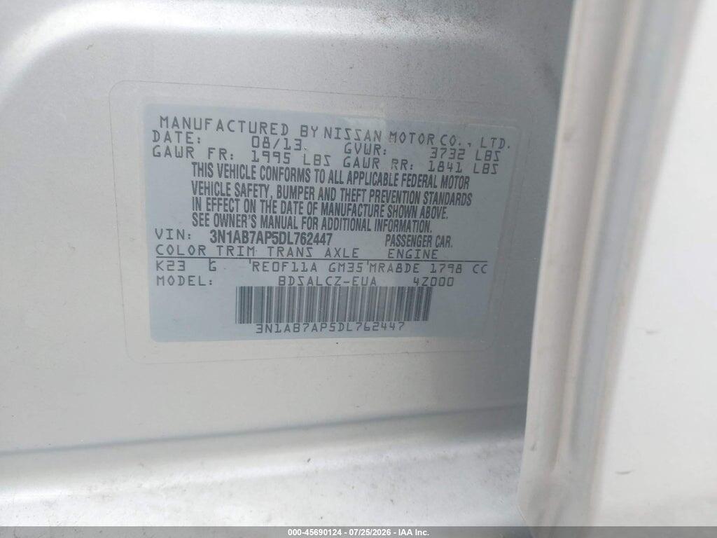 3N1AB7AP5DL762447 2013 NISSAN SENTRA photo no. 9