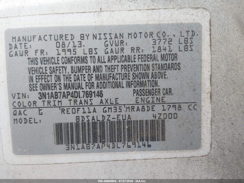 3N1AB7AP4DL769146 2013 NISSAN SENTRA photo no. 9
