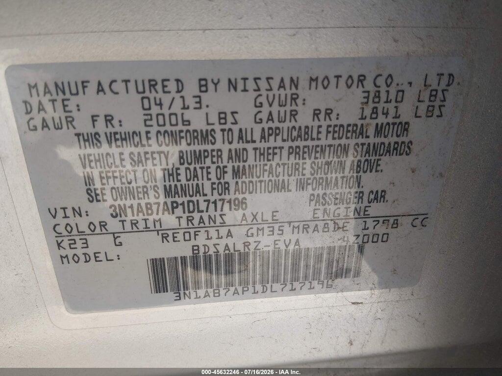 3N1AB7AP1DL717196 2013 NISSAN SENTRA photo no. 9