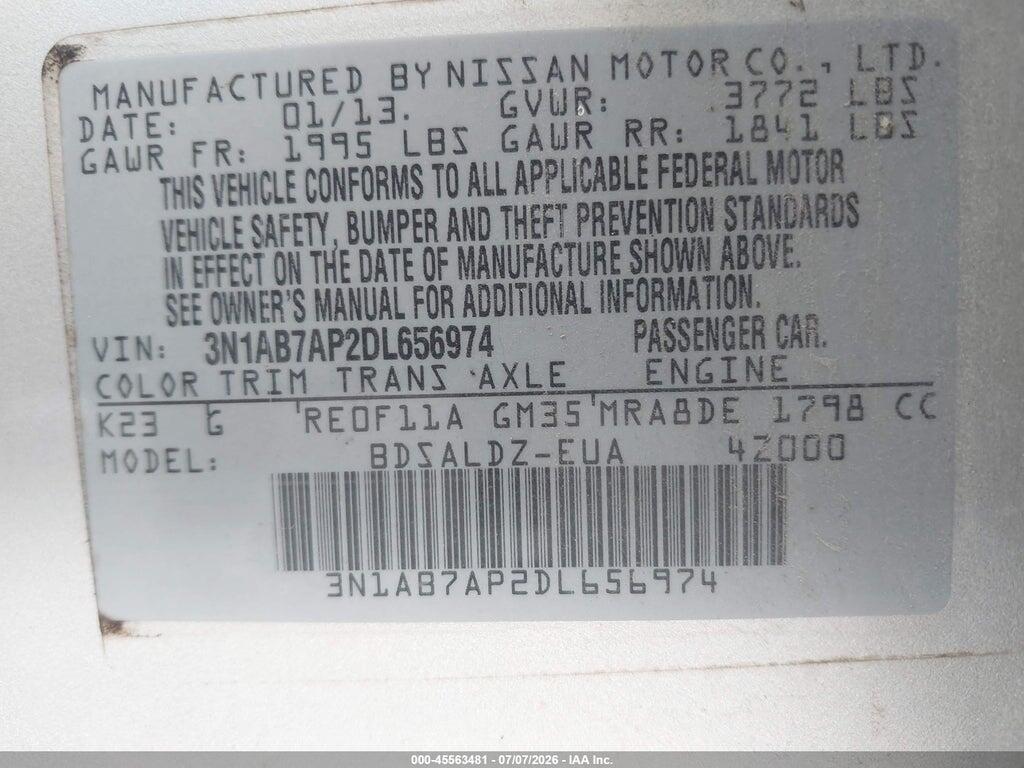 3N1AB7AP2DL656974 2013 NISSAN SENTRA photo no. 9