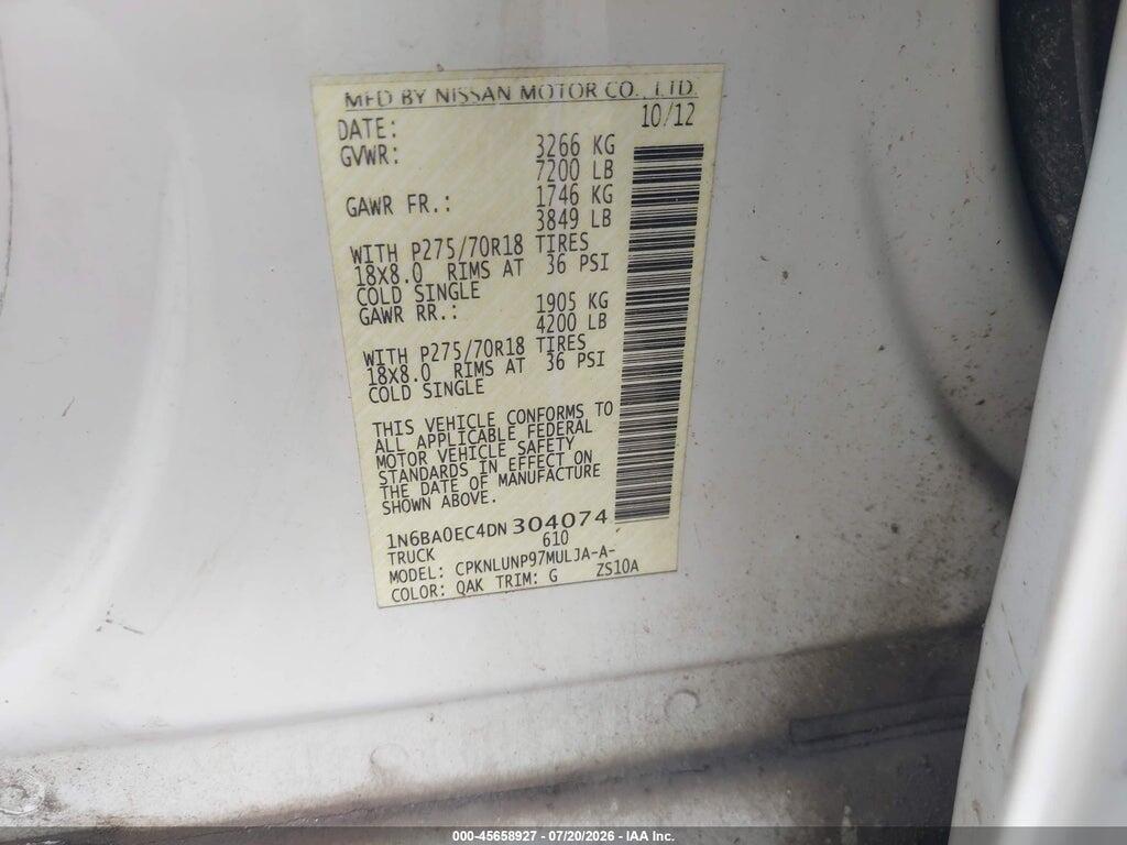 1N6BA0EC4DN304074 2013 NISSAN TITAN photo no. 9