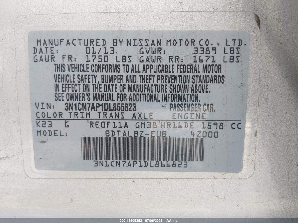 3N1CN7AP1DL866823 2013 NISSAN VERSA photo no. 9