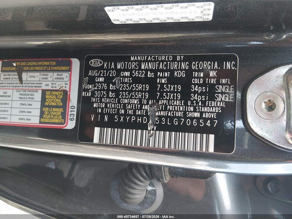 5XYPHDA53LG706547 2020 KIA SORENTO photo no. 9