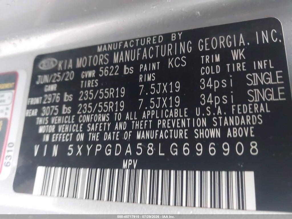 5XYPGDA58LG696908 2020 KIA SORENTO photo no. 9