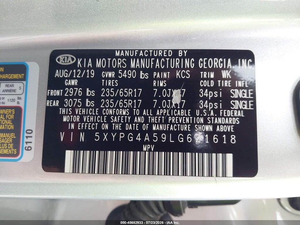 5XYPG4A59LG621618 2020 KIA SORENTO photo no. 9
