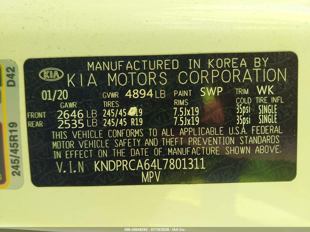 KNDPRCA64L7801311 2020 KIA SPORTAGE photo no. 9