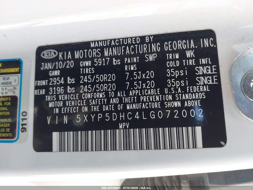 5XYP5DHC4LG072002 2020 KIA TELLURIDE photo no. 9