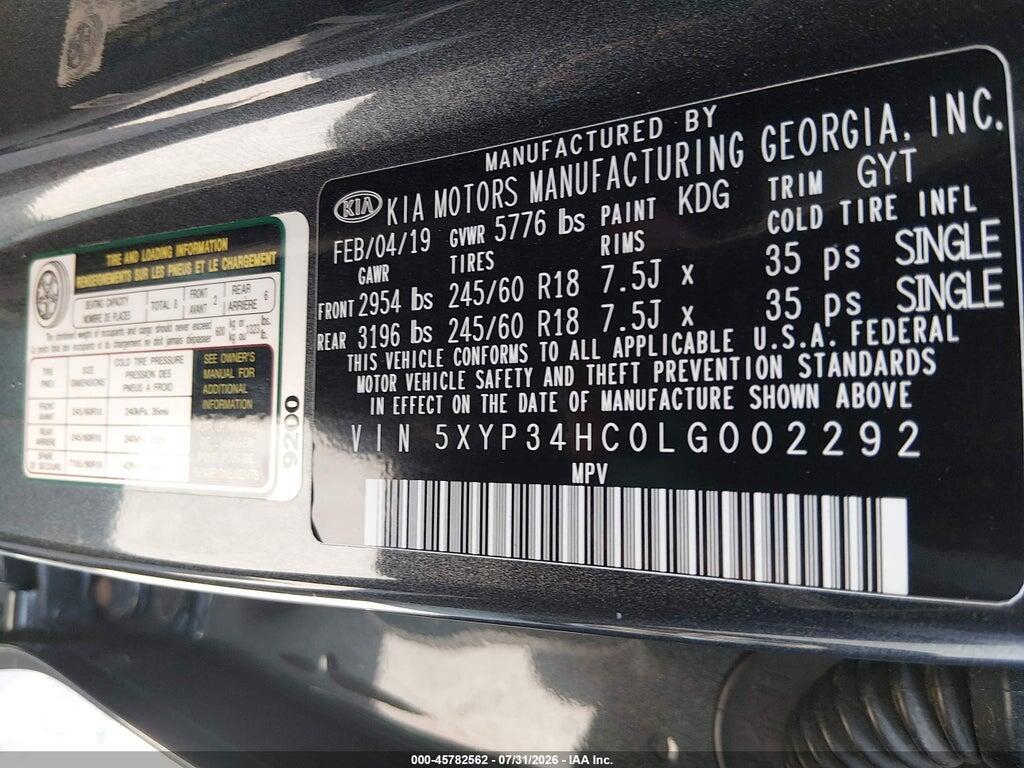 5XYP34HC0LG002292 2020 KIA TELLURIDE photo no. 9