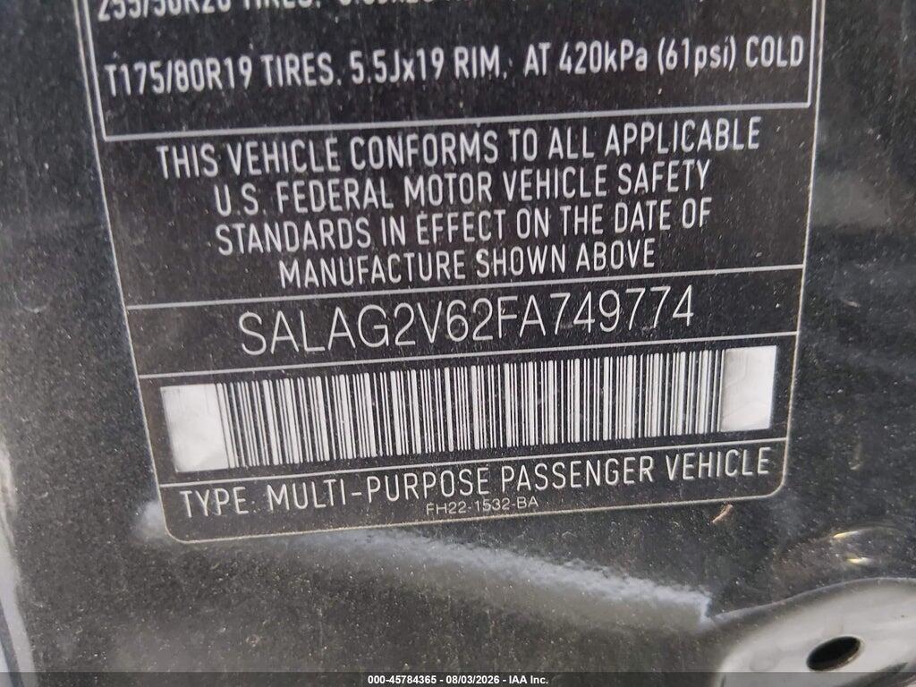 SALAG2V62FA749774 2015 LAND ROVER LR4 photo no. 9