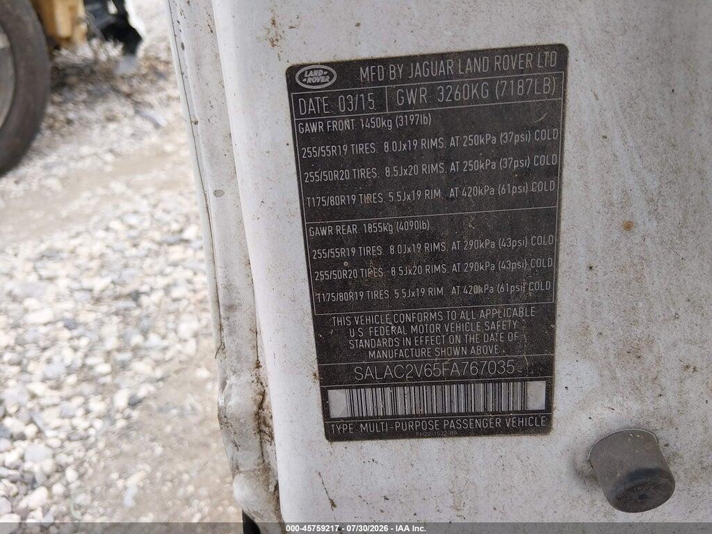 SALAC2V65FA767035 2015 LAND ROVER LR4 photo no. 9