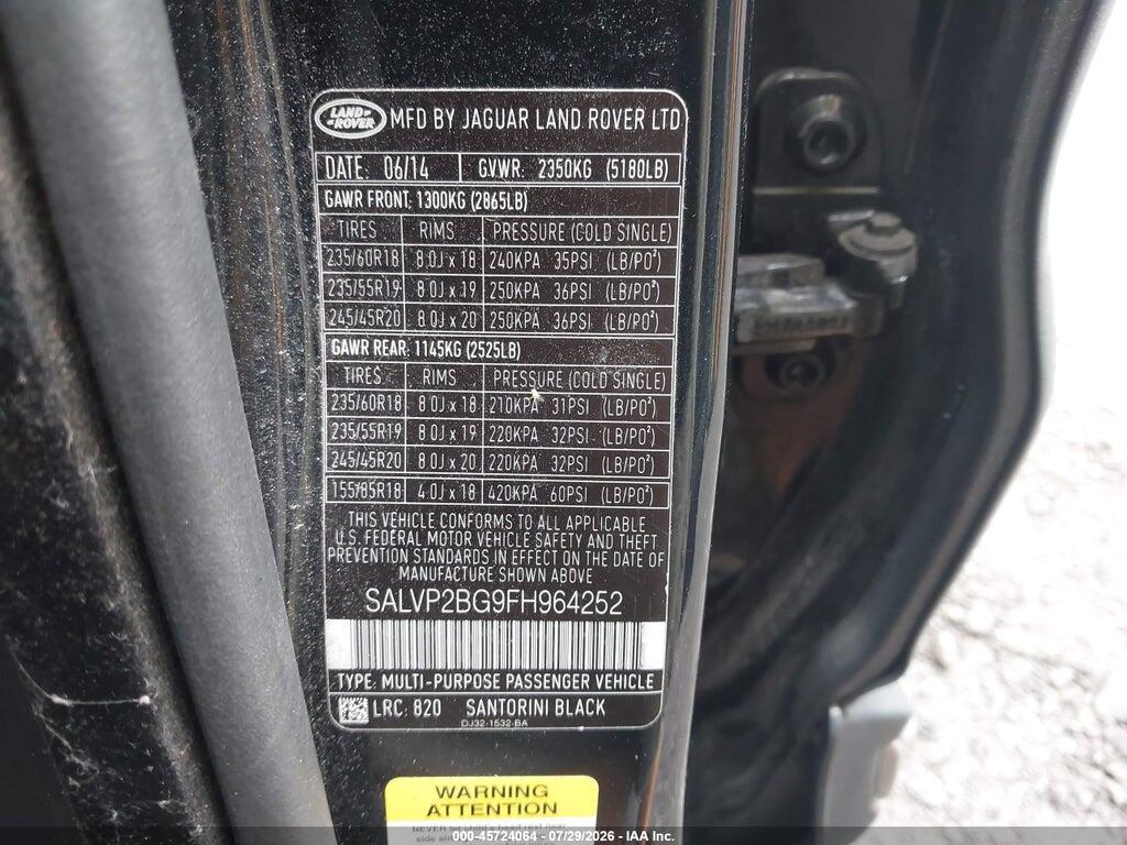SALVP2BG9FH964252 2015 LAND ROVER RANGE ROVER EVOQUE photo no. 9