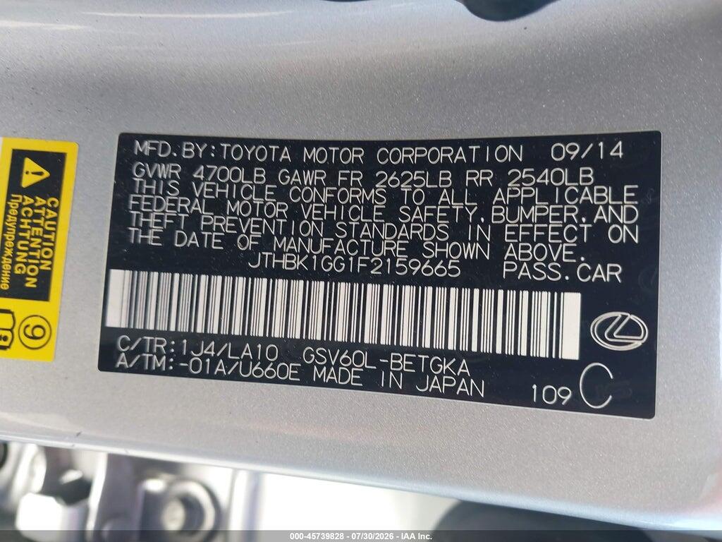 JTHBK1GG1F2159665 2015 LEXUS ES 350 photo no. 9