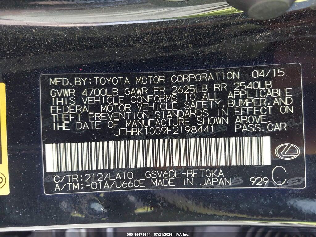 JTHBK1GG9F2198441 2015 LEXUS ES 350 photo no. 9