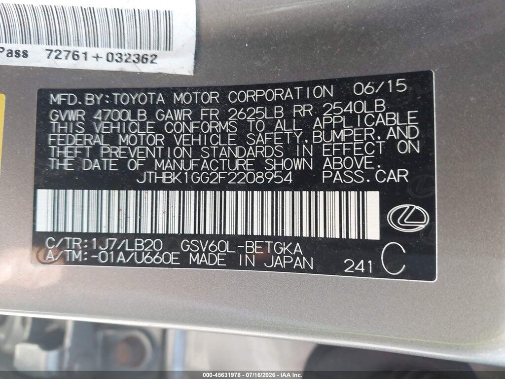 JTHBK1GG2F2208954 2015 LEXUS ES 350 photo no. 9