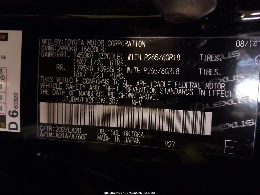 JTJBM7FX2F5091307 2015 LEXUS GX 460 photo no. 9