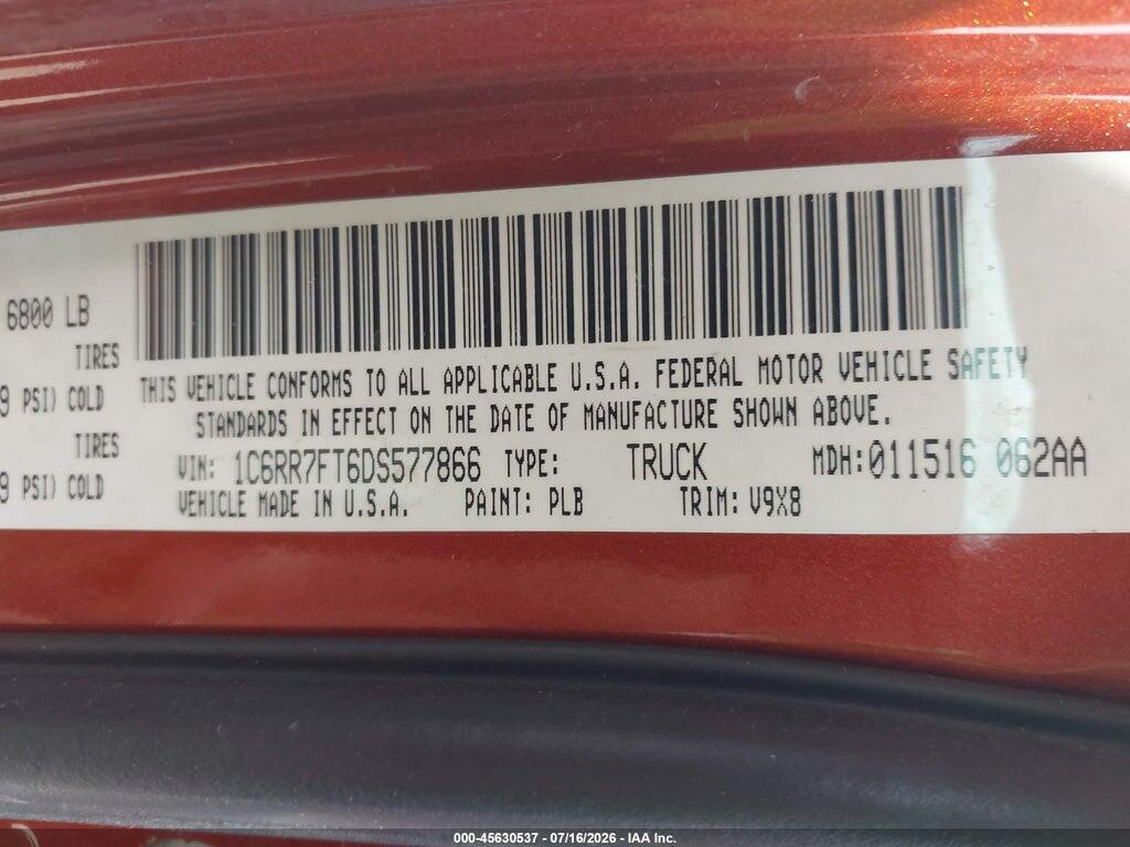 1C6RR7FT6DS577866 2013 RAM 1500 photo no. 9