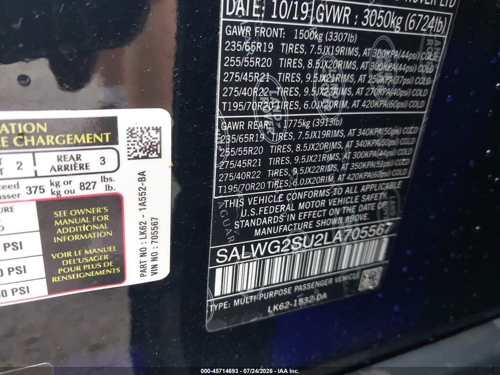 SALWG2SU2LA705567 2020 LAND ROVER RANGE ROVER SPORT photo no. 9