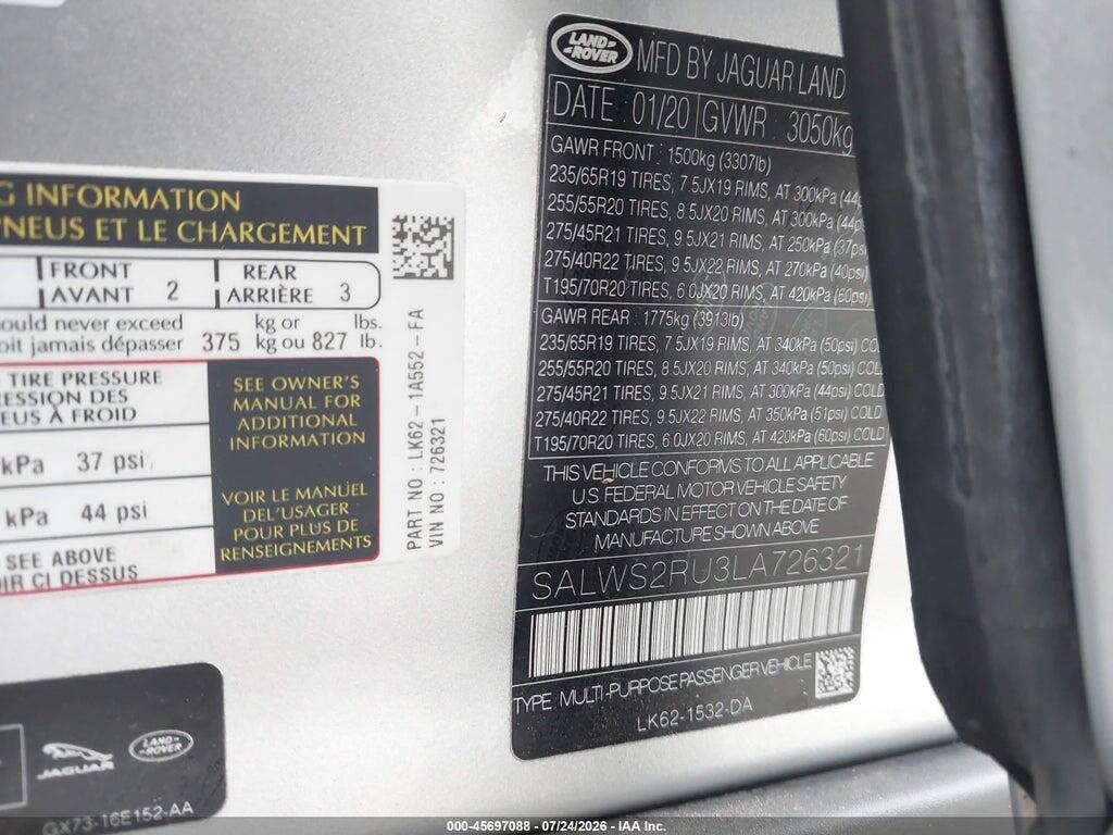 SALWS2RU3LA726321 2020 LAND ROVER RANGE ROVER SPORT photo no. 9