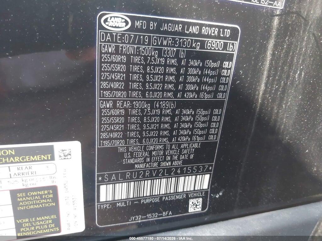 SALRU2RV2L2415537 2020 LAND ROVER DISCOVERY photo no. 9