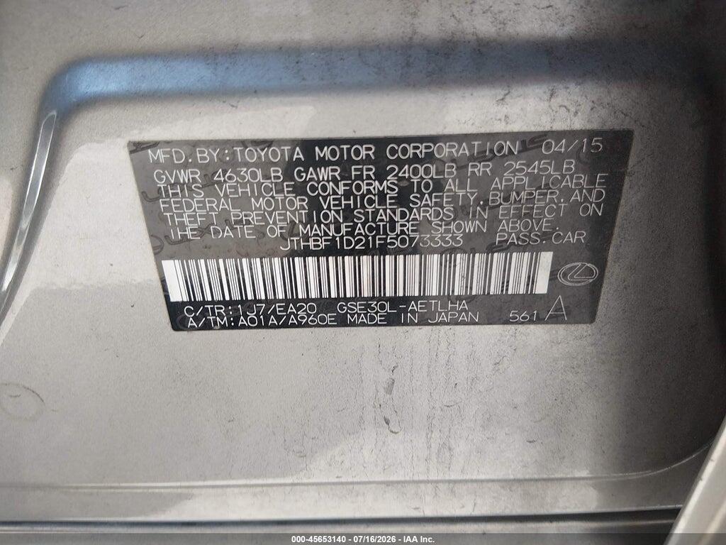 JTHBF1D21F5073333 2015 LEXUS IS 250 photo no. 9