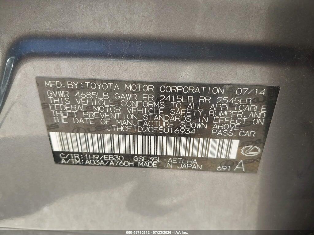 JTHCF1D20F5016934 2015 LEXUS IS 250 photo no. 9