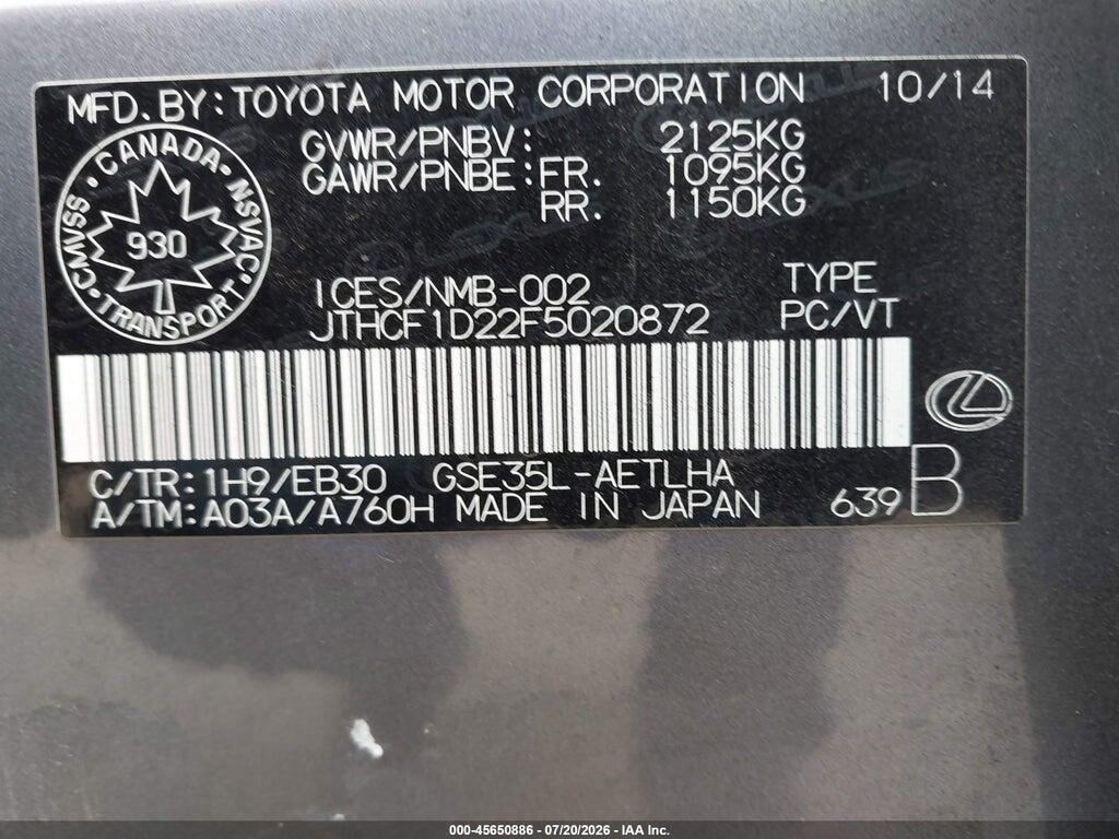 JTHCF1D22F5020872 2015 LEXUS IS 250 photo no. 9