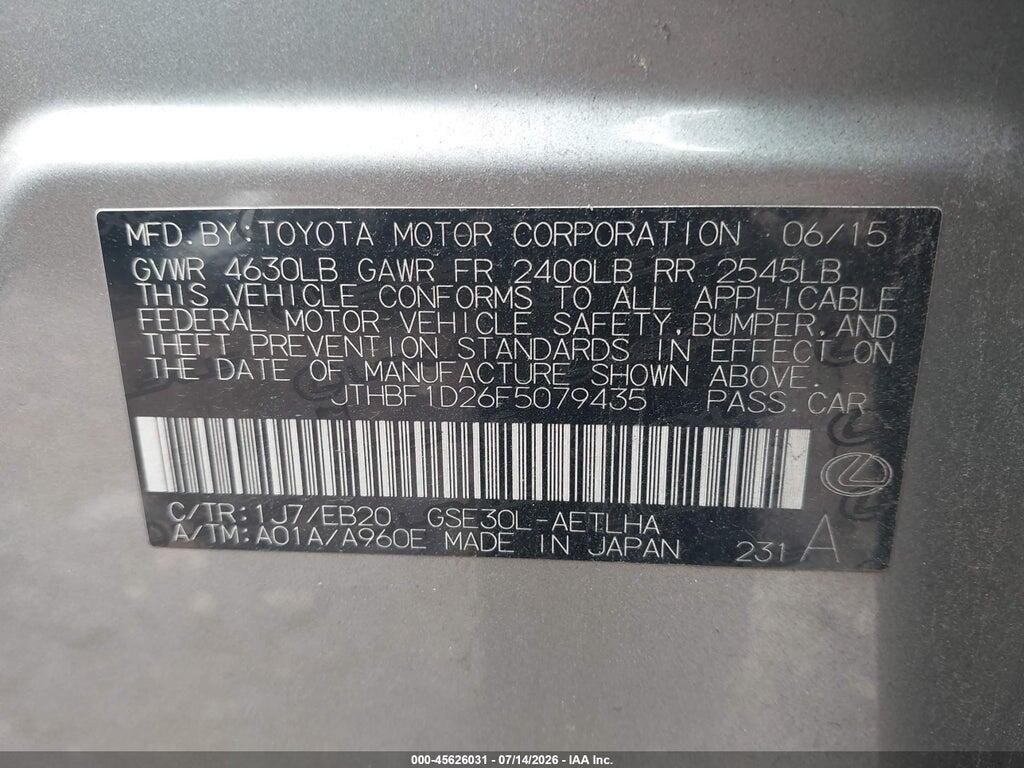 JTHBF1D26F5079435 2015 LEXUS IS 250 photo no. 9