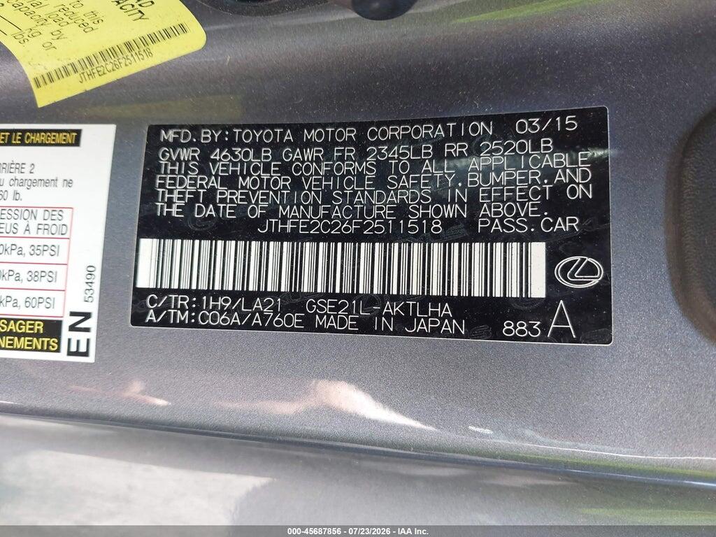 JTHFE2C26F2511518 2015 LEXUS IS 350C photo no. 9