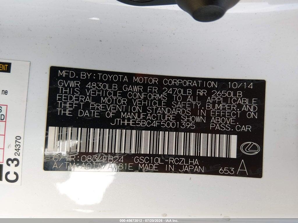 JTHHE5BC4F5001395 2015 LEXUS RC 350 photo no. 9