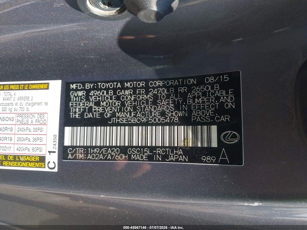 JTHSE5BC9F5005478 2015 LEXUS RC 350 photo no. 9