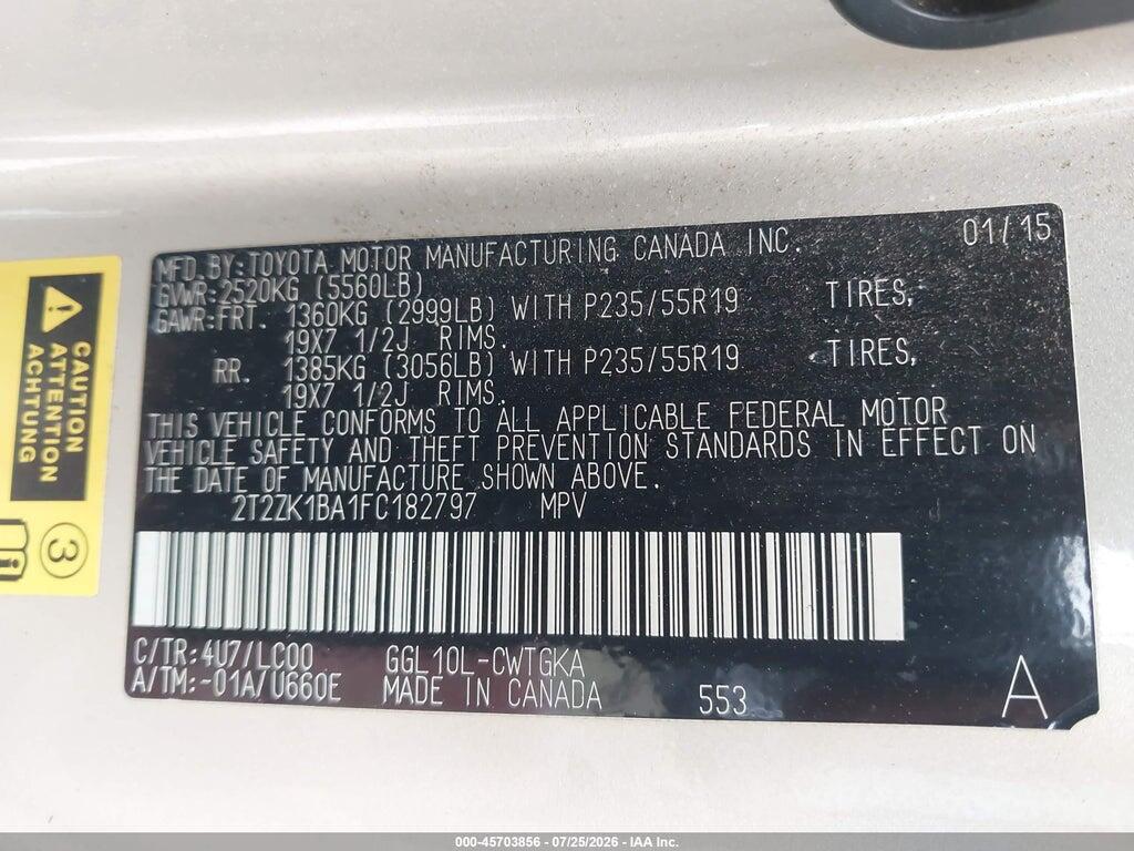 2T2ZK1BA1FC182797 2015 LEXUS RX 350 photo no. 9