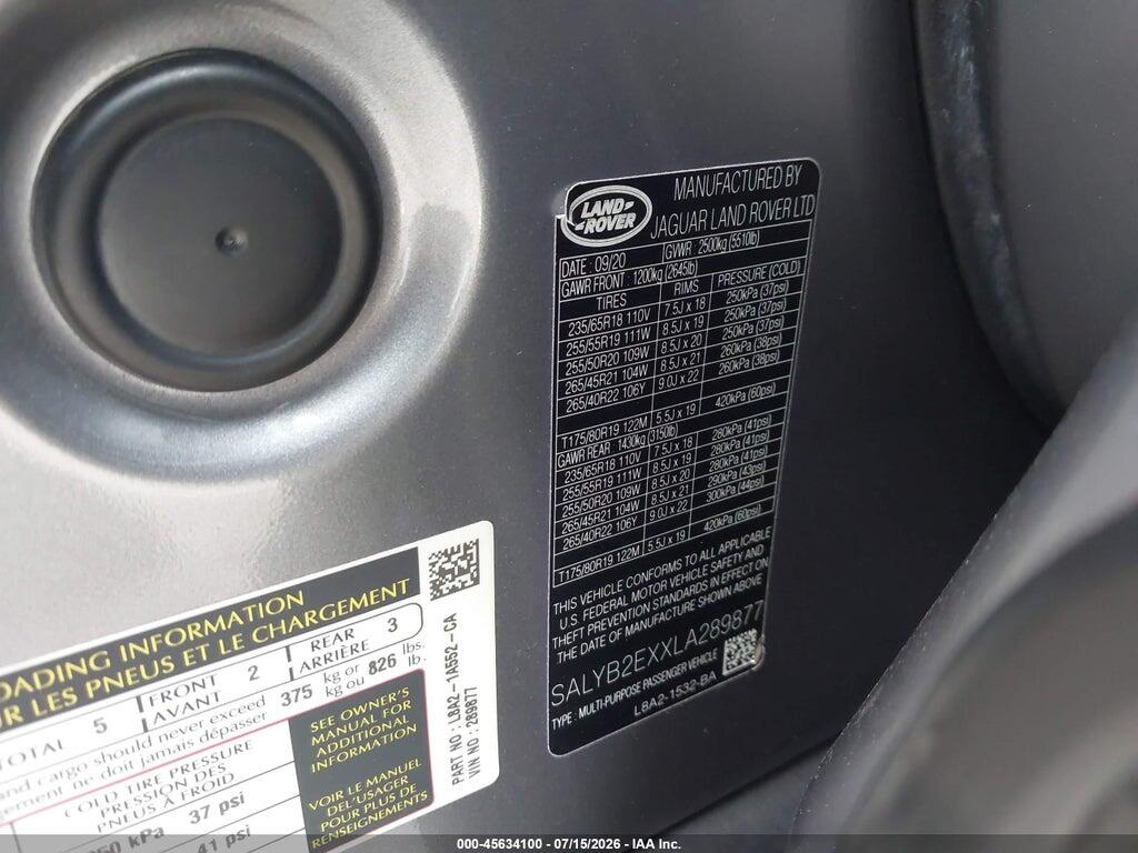 SALYB2EXXLA289877 2020 LAND ROVER RANGE ROVER VELAR photo no. 9