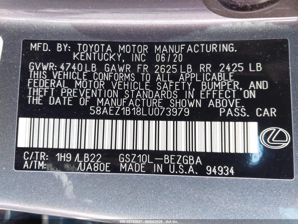 58AEZ1B18LU073979 2020 LEXUS ES 350 photo no. 9