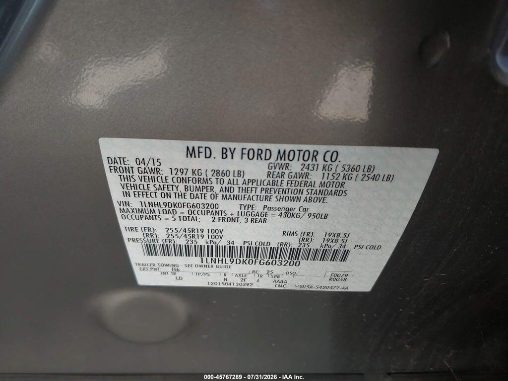 1LNHL9DK0FG603200 2015 LINCOLN MKS photo no. 9