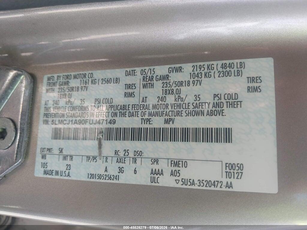 5LMCJ1A90FUJ47149 2015 LINCOLN MKC photo no. 9